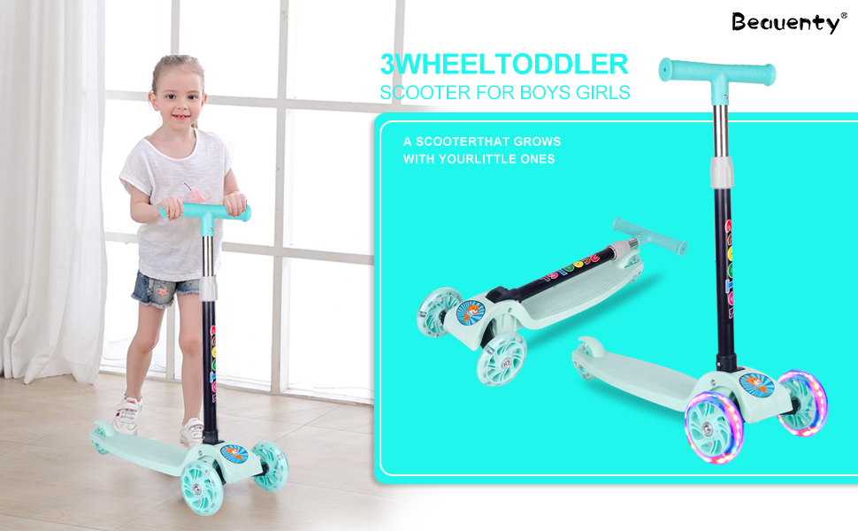 Beauenty-Scooter-For-KidsAdjustableFolding-3-Wheel-ScooterLED-Light-Up-Wheelsfor-2-8-Years-Old-Green-lrmB0B1T